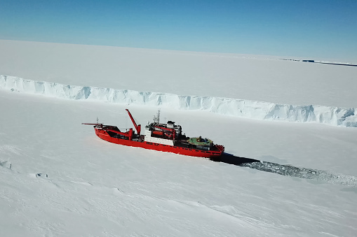 a Ice enpalled naldo, ice breaking ship.