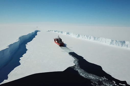 a Ice enpalled naldo, ice breaking ship.