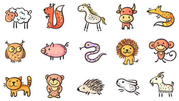 Set Of Small Sketchy Animals Vector Clipart Stock Illustration - Download  Image Now - Pig, Vector, Domestic Cat - iStock