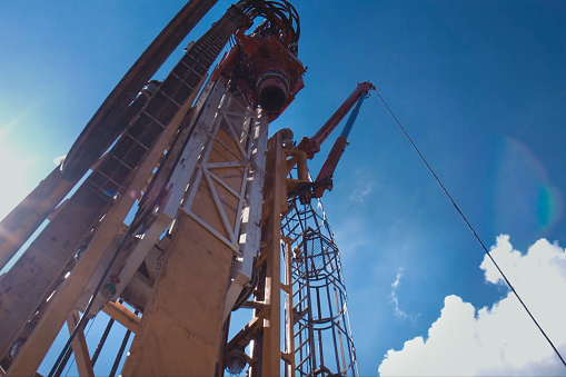 Drilling rig, equipment at the site of oil drilling.