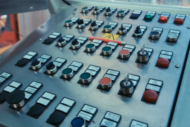 istock Devices on the control panel of drilling platform. buttons and m 1195916204