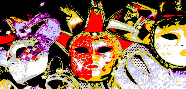 ilustraciones, imágenes clip art, dibujos animados e iconos de stock de las fiestas y los juegos de carnaval llegan - mask masquerade mask venice italy costume