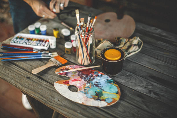 istock Colour palette on table, ready for painting 1195936660