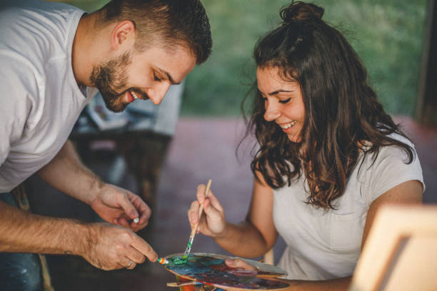 istock Painting with you is funny 1195938172