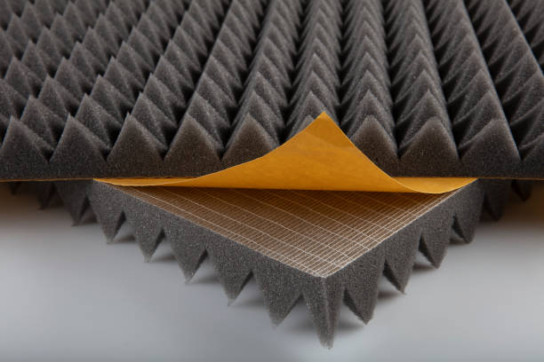 Close up of Sound Absorbing Sponge in Recording Studio. Dampening Acoustical Foam in Music Studio. Acoustic Foam Detail. Acoustic sponge - Acoustic foam - fire retardant Pyramid Sponge. 15 dansite, Pyramid Sponge acoustic foam Background. acoustic music photos stock pictures, royalty-free photos & images