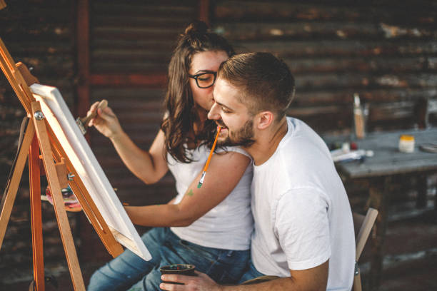 istock Painting with you is funny 1195938998
