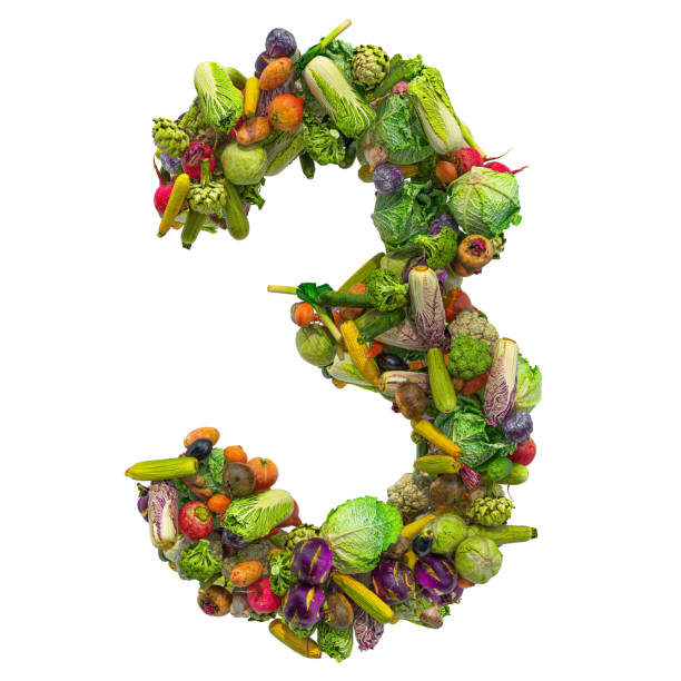 istock Number 3 from vegetables, 3D rendering isolated on white background 1195940490
