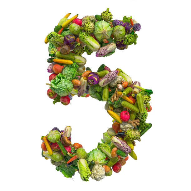 istock Number 5 from vegetables, 3D rendering isolated on white background 1195940499