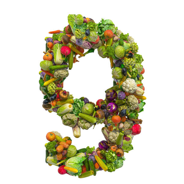 istock Number 9 from vegetables, 3D rendering isolated on white background 1195940504