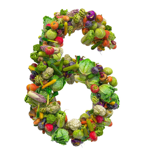 istock Number 6 from vegetables, 3D rendering isolated on white background 1195940511