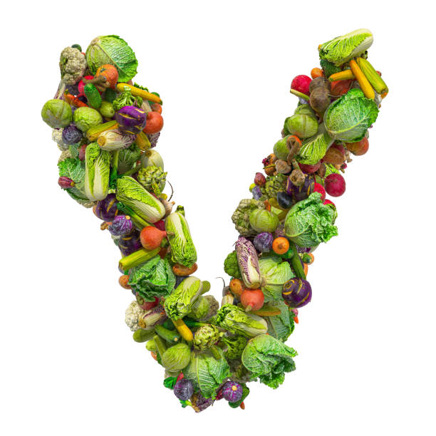istock Letter V, vegetables font. 3D rendering isolated on  white background 1195940527