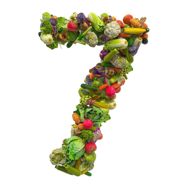 istock Number 7 from vegetables, 3D rendering isolated on white background 1195940541