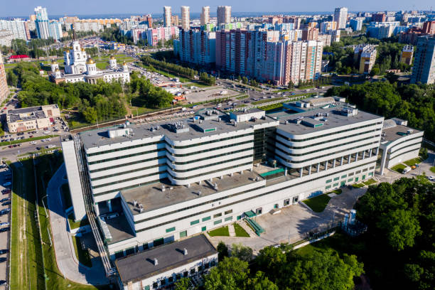 Aerial view hospital stock photo