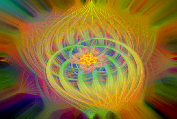 istock Futuristic illusional patterns of curvy lines of different colors as texture background 1195942273