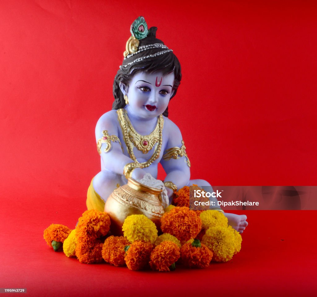 Hindu God Krishna On Red Background Stock Photo - Download Image ...