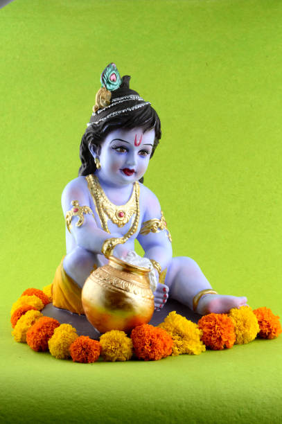 istock Hindu God Krishna on green background 1195944526