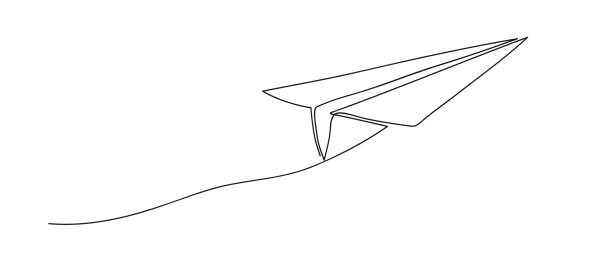 flugzeug. kontinuierliche linie kunstzeichnung. handgezeichnete doodle-vektor-illustration in einer durchgehenden linie. linie kunst dekoratives design. - black line stock-grafiken, -clipart, -cartoons und -symbole