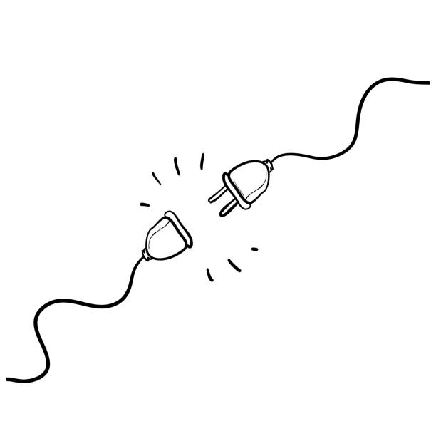 fişli elektrik prizi. 404 hata bağlantısı için bağlantı ve bağlantı kopukluğu kavramı. handdrawn doodle tarzı - elektrik fişi stock illustrations