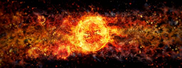 istock Abstract circular flame floating in the dark 1195955001