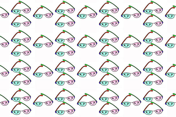 Seamless drawing pattern image of cartoon glasses on white