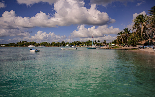BAYAHIBE, DOMINICAN REPUBLIC 23 DECEMBER 2019: Bayahibe lagoon and touristic port