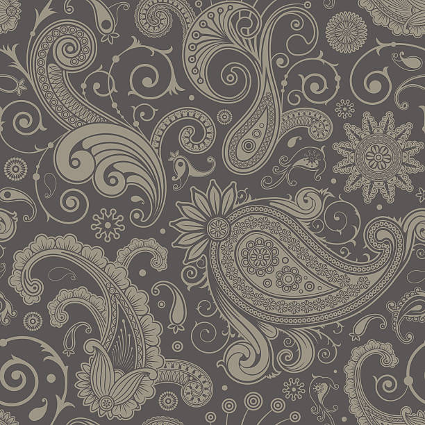 Seamless grey paisley pattern background vector art illustration