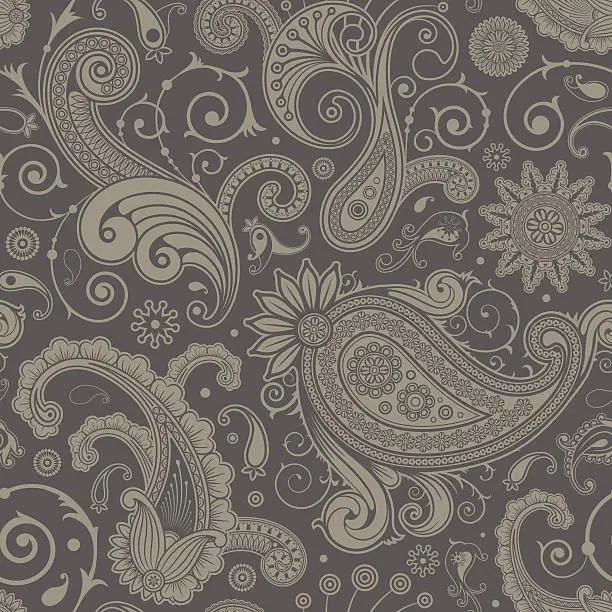 Vector illustration of Seamless grey paisley pattern background