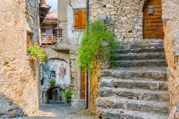 the picturesque village of canale di tenno, in the province of trento, trentino alto adige, italy. - bressanone imagens e fotografias de stock