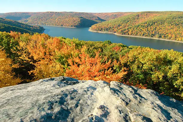 Photo of fall leaves in the Allegheny National Forest and Kinzua Reservoir