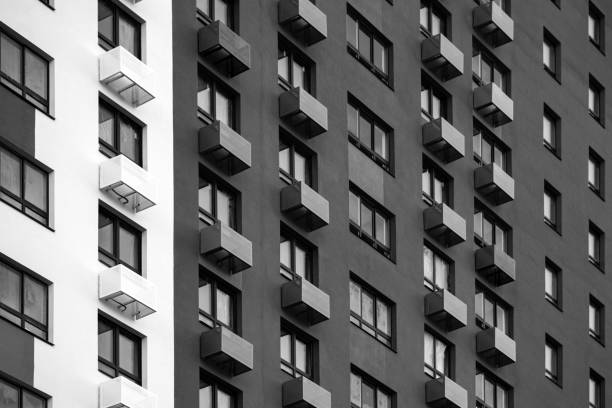 Spain, Palma Majorca, May 05, 2024 -Full frame of modern apartment building with balconies
