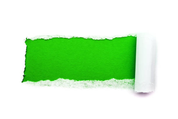 istock A hole in white paper with torn edges isolated on a white background with a bright green color paper background inside. Good paper texture 1196005878