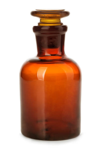 Vintage medicine pharmacy bottle on white background.