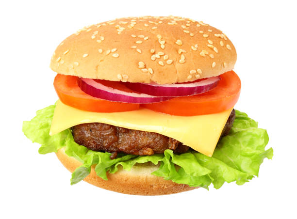 istock bbq hamburger with vegetables, spices isolated on white background 1196009905