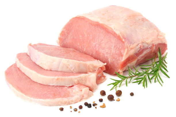 흰색 배경에 고립 된 원시 돼지 고기 - cutlet meat steak veal 뉴스 사진 이미지