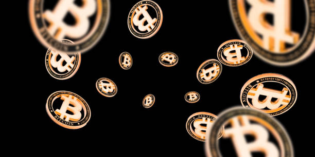 istock Bitcoin mining isolated on black background. Gold Falling CryptoCash. Litecoin, Ethereum Cryptocurrency concept 1196010762