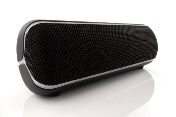 istock Black Wireless speaker for mobile phone, Speaker for smartphone on white background 1196012694