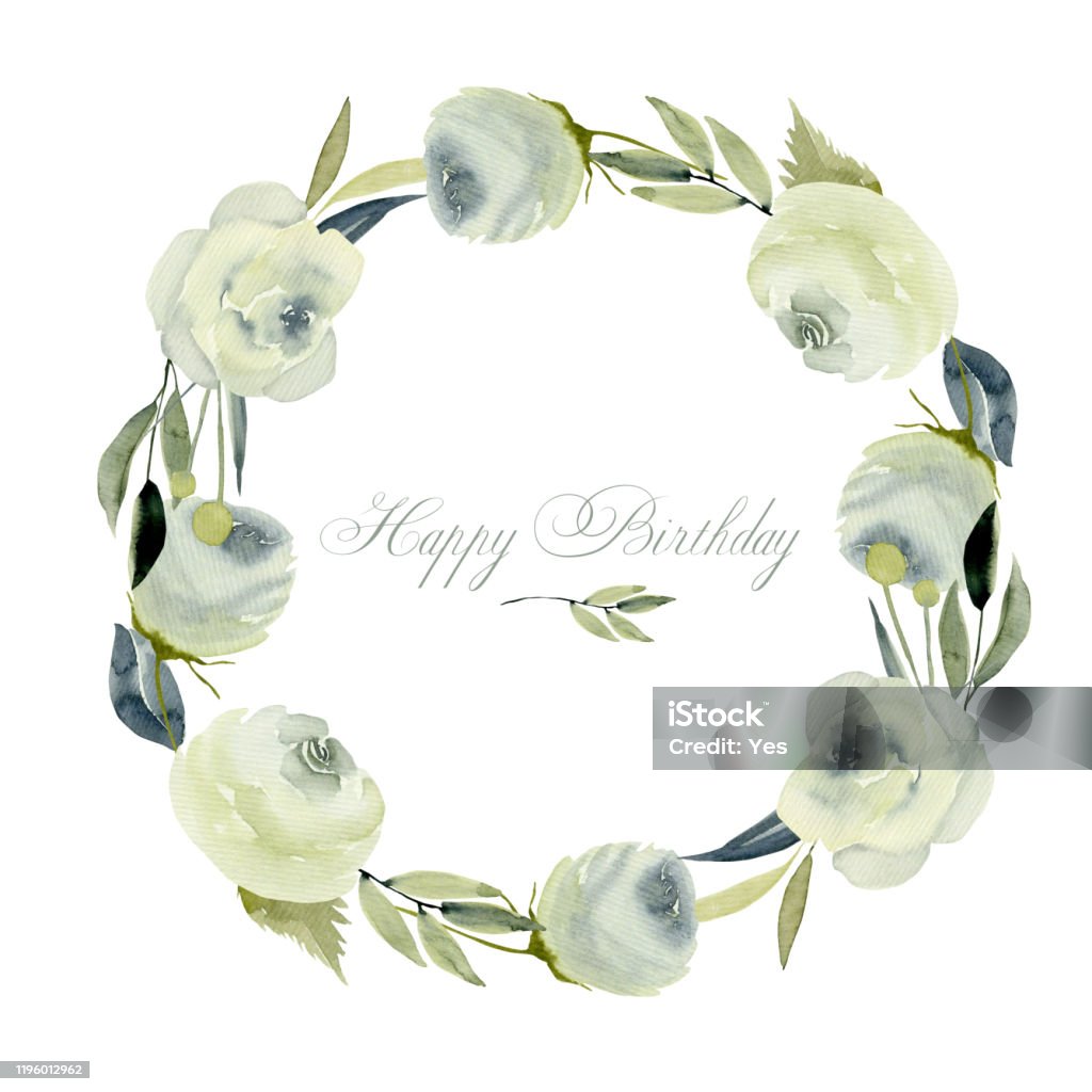 Vòng Hoa Viền Khung Với Hoa Hồng Trắng Màu Nước Vẽ Tay Trên Nền ...