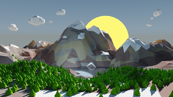 illustration of a mountain and trees