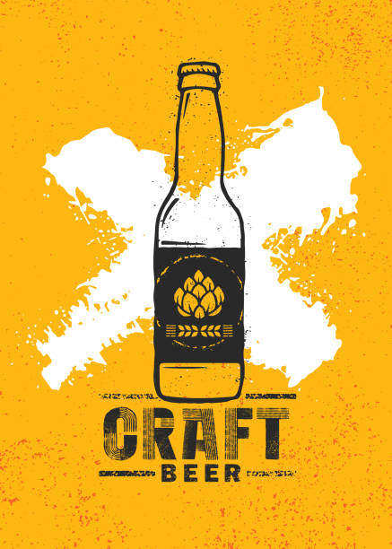 ilustraciones, imágenes clip art, dibujos animados e iconos de stock de cerveza artesanal cervecería local artesano creativo vector signo concepto. bandera de alcohol hecha a mano áspera. - backgrounds rusty organic dirty