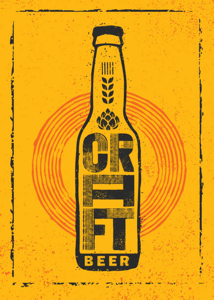 illustrazioni stock, clip art, cartoni animati e icone di tendenza di craft beer local brewery artisan creative vector sign concept. striscione alcolico grezzo fatto a mano. - rust background illustrazioni