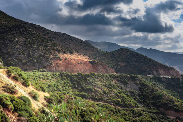 Beautiful mountain landscape, cloudy summer day in Greece.