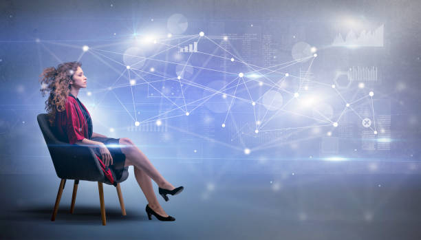 istock Woman sitting with network and connection concept 1196021839