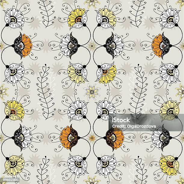 Ilustración de Patrón Sin Costuras Floral Gris y más Vectores Libres de Derechos de Amarillo - Color - Amarillo - Color, Barroco, Blanco - Color