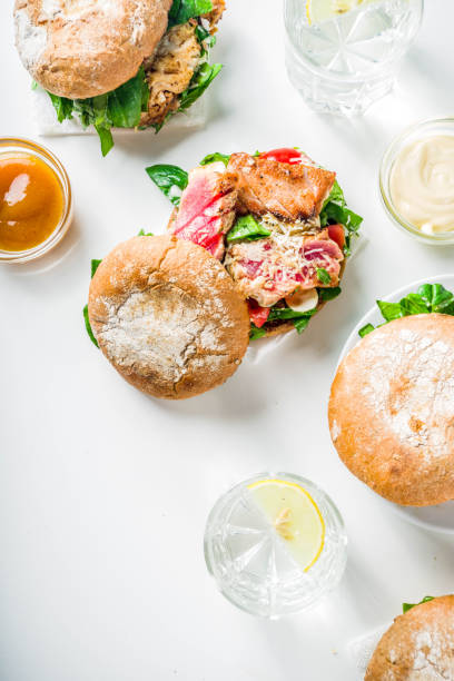 istock Various seafood and fish burgers assortment 1196023257