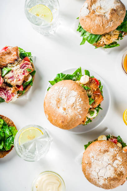 istock Various seafood and fish burgers assortment 1196023258