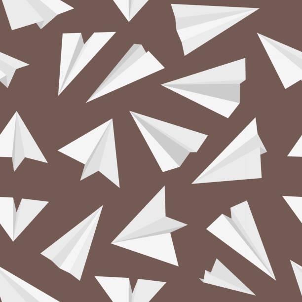 ilustrações de stock, clip art, desenhos animados e ícones de plane pattern. travel concept with origami style aircraft transport simple sky paper avia vector seamless background - paper wind form shape
