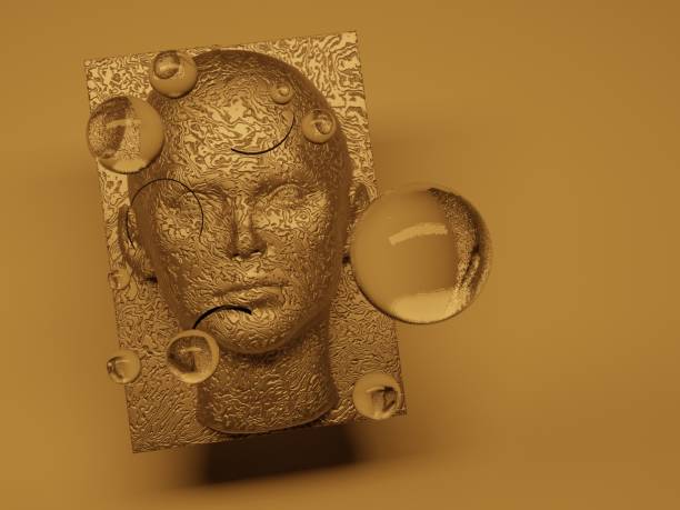 istock Abstract human face. 3D illustration of a head. Artificial intelligence concept. - Illustration 1196025478