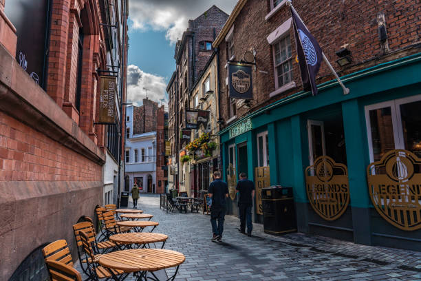 This is a small street in the Cavern Quarter, an area known for the Beatles and its bars and nightclubs on August 13, 2019 in Liverpool
