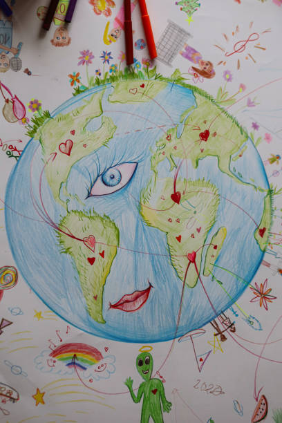 istock Children's drawing of planet Earth 1196027922