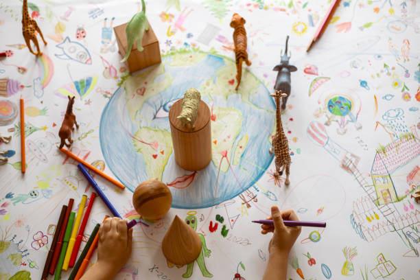 istock Children's drawing of planet Earth 1196028844